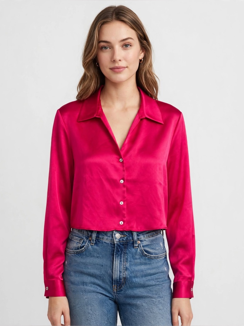 In for the Holidays! Rachel Zoe Red Cropped Button-Up Shirt Size XL - Picture 1 of 5